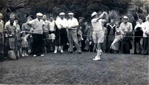 Fourball from left to right: Ron Burd, Bobby Locke, Eric Marshall and swinging is Bertie Brown.